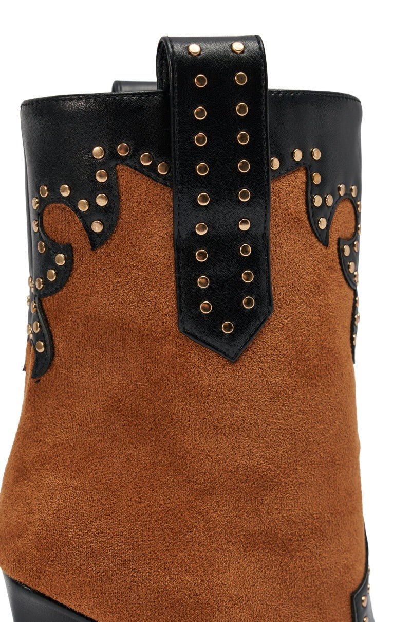 AZALEA WANG TALLULAH COGNAC WEDGE WESTERN BOOTIE
