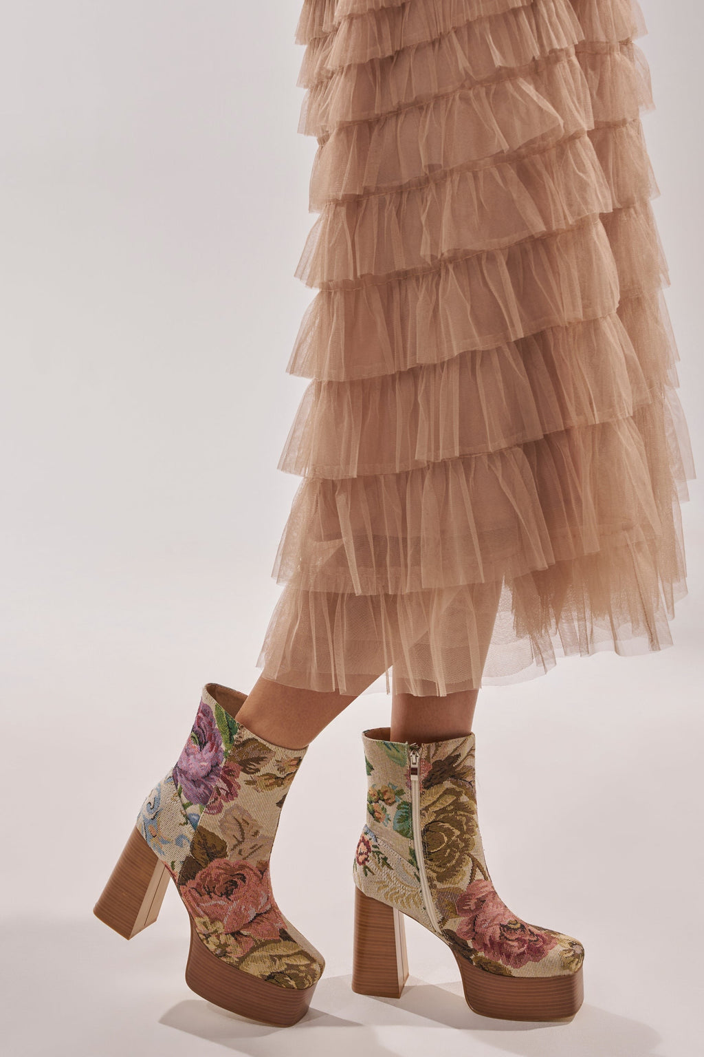 AZALEA WANG ZILPAH FLORAL BROCADE BOOTIE