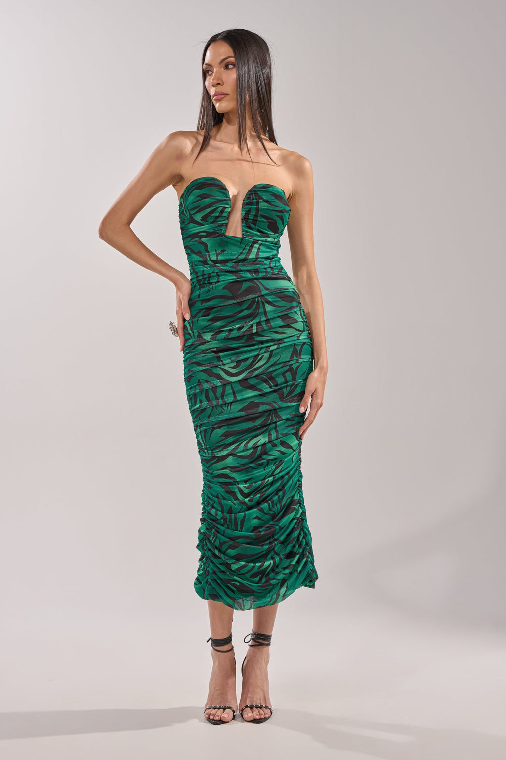DAY OUT STRAPLESS PRINT MIDI DRESS
