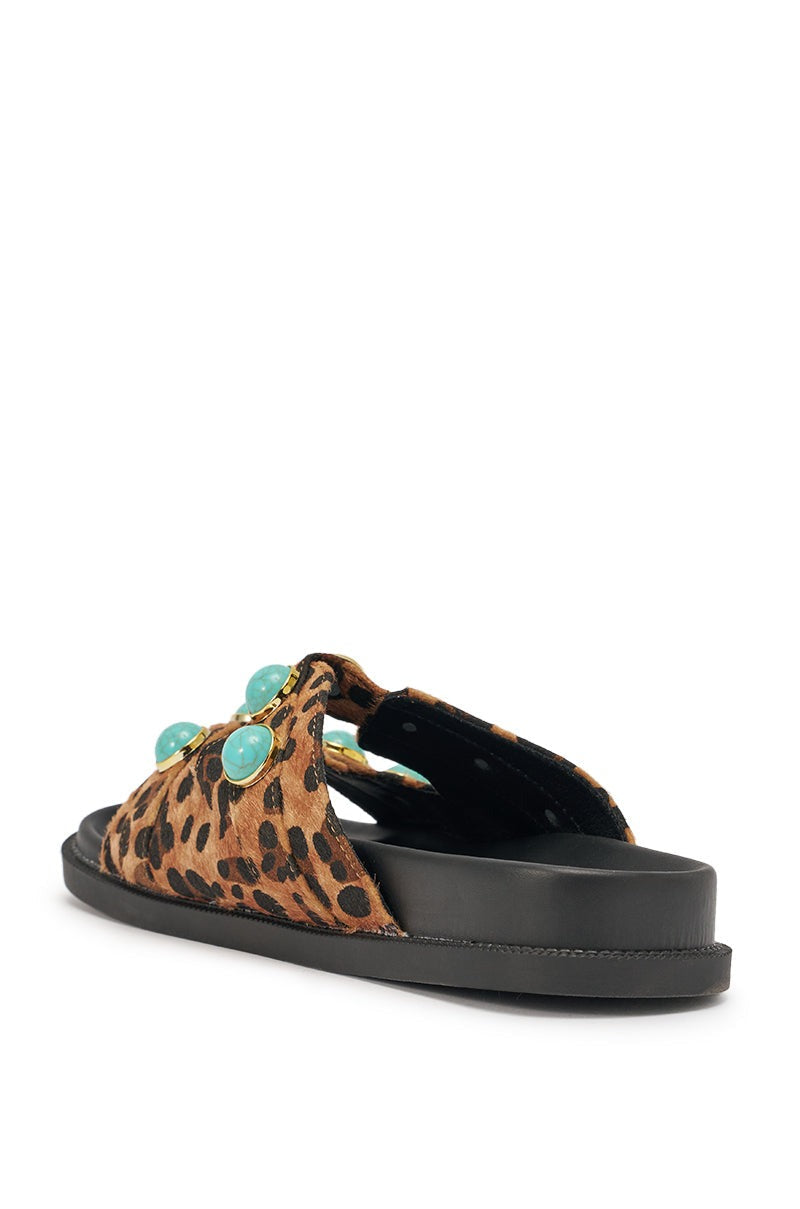 AZALEA WANG UZUMATI LEOPARD SLIP ON SANDAL WITH STONES