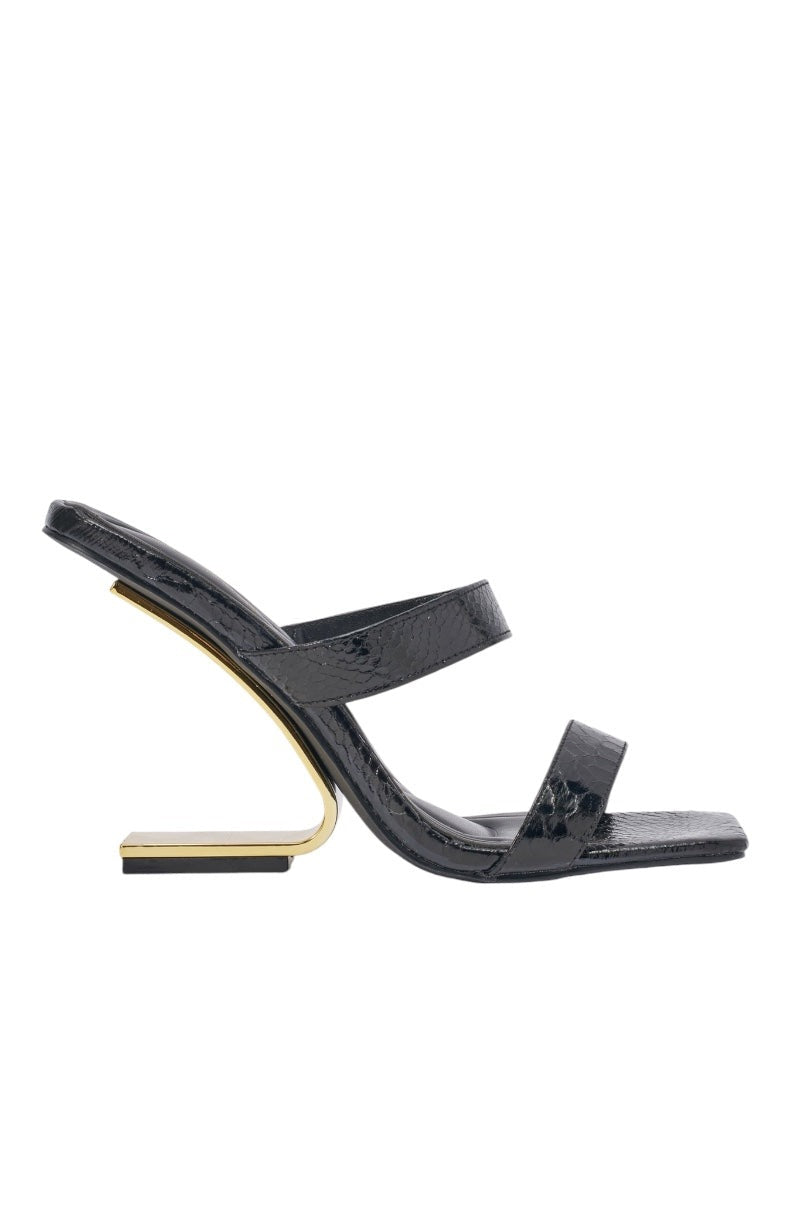 AZALEA WANG RENIX BLACK SNAKE WEDGE MULE SANDAL