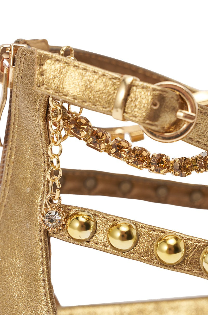 AKIRA GATO BRONZE GOLD METAL EMBELLISHED FLAT SANDAL