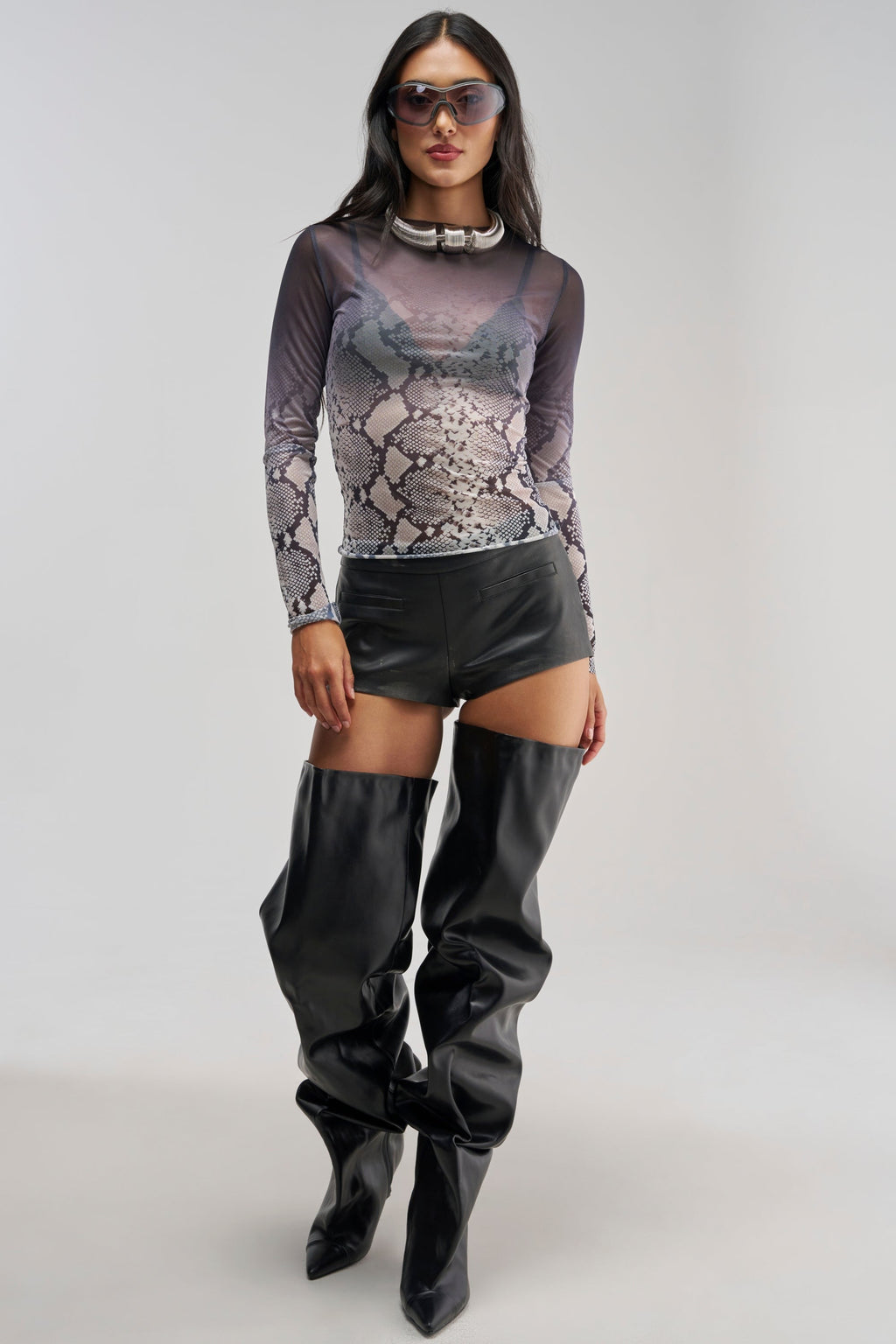 SNAKE EYES OMBRE MESH LONG SLEEVE TOP