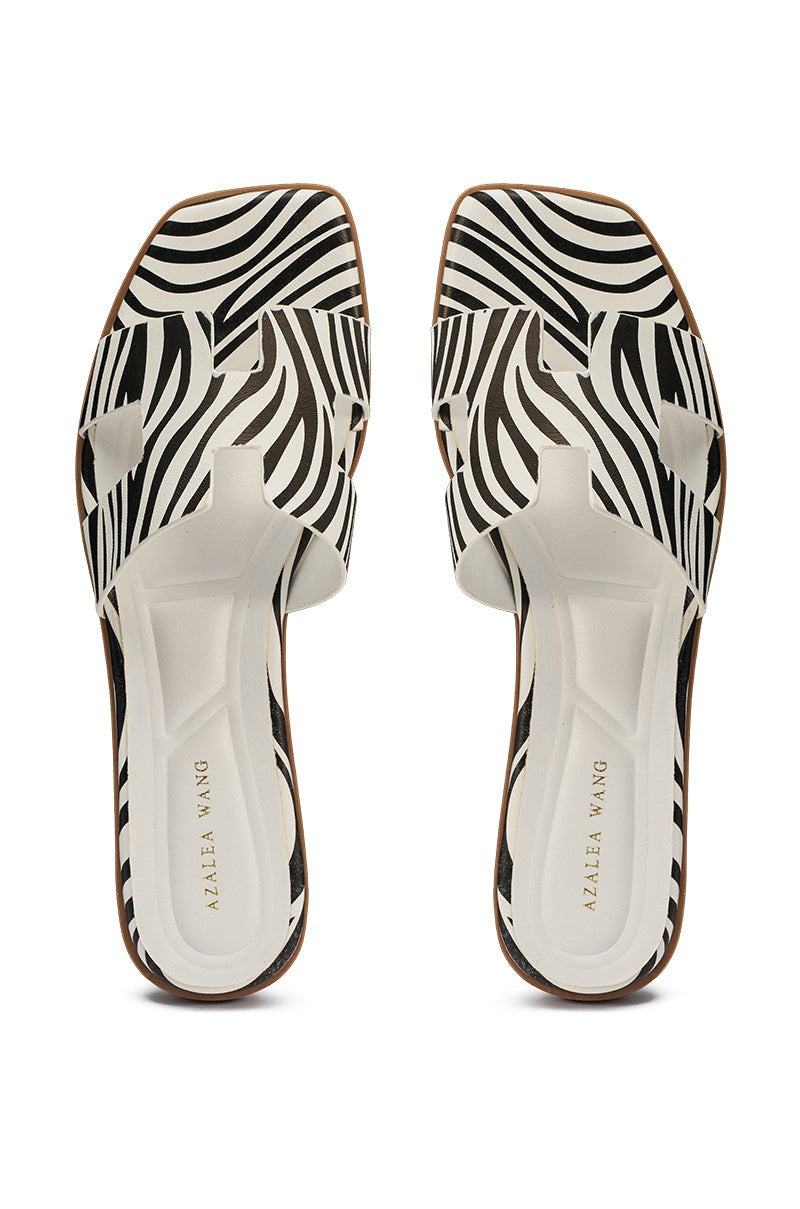 AKIRA HOWDY ZEBRA SLIP ON FLAT SANDAL