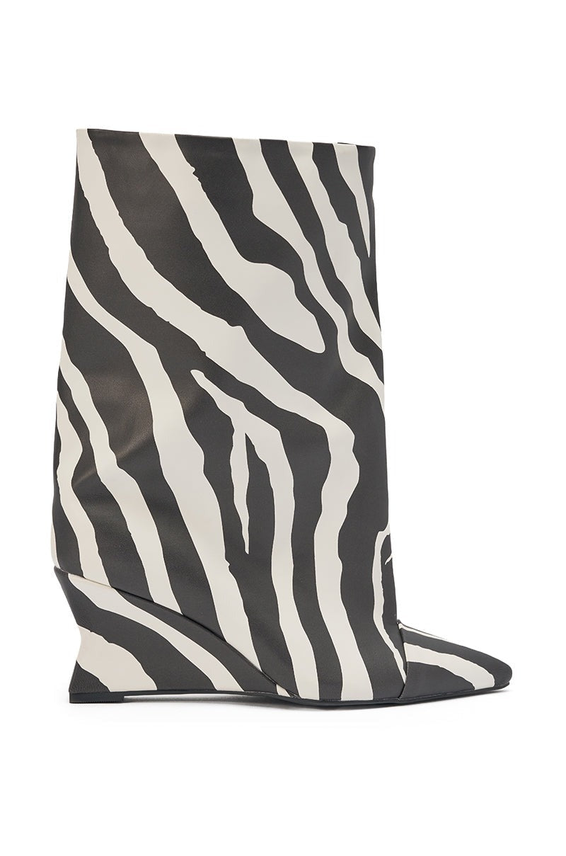 AZALEA WANG VINCI ZEBRA PU PRINT WEDGE BOOTIE