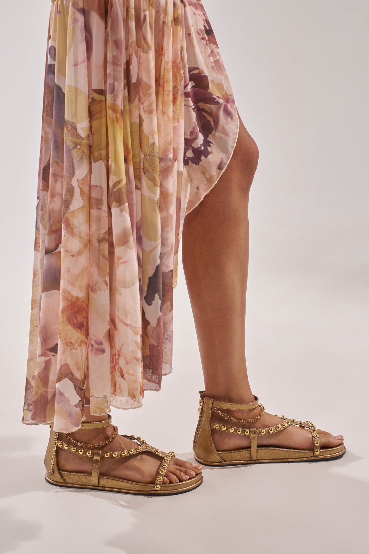 AKIRA GATO BRONZE GOLD METAL EMBELLISHED FLAT SANDAL