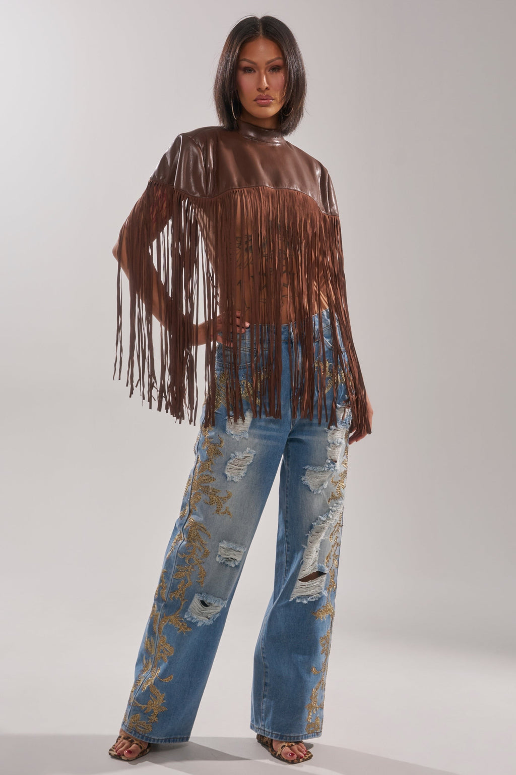 CLEO GOLDEN DISTRESSED STRAIGHT DENIM PANT