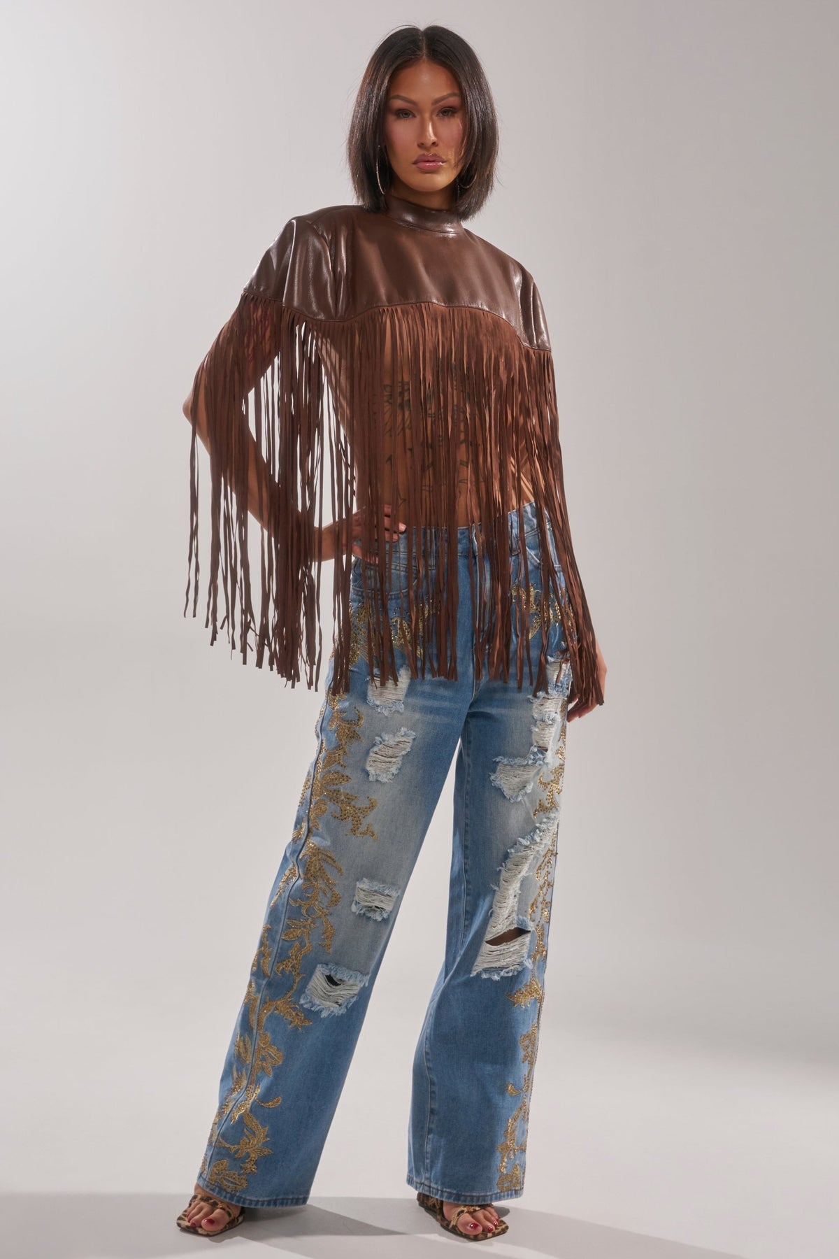 CLEO GOLDEN DISTRESSED STRAIGHT DENIM PANT