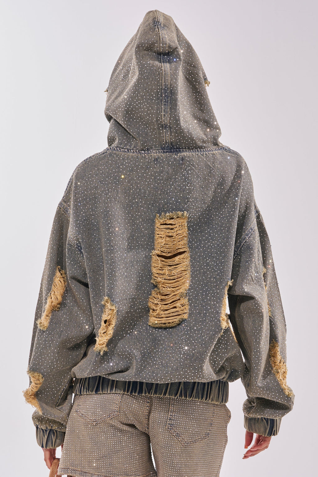DEMI RHINESTONE DENIM HOODIE