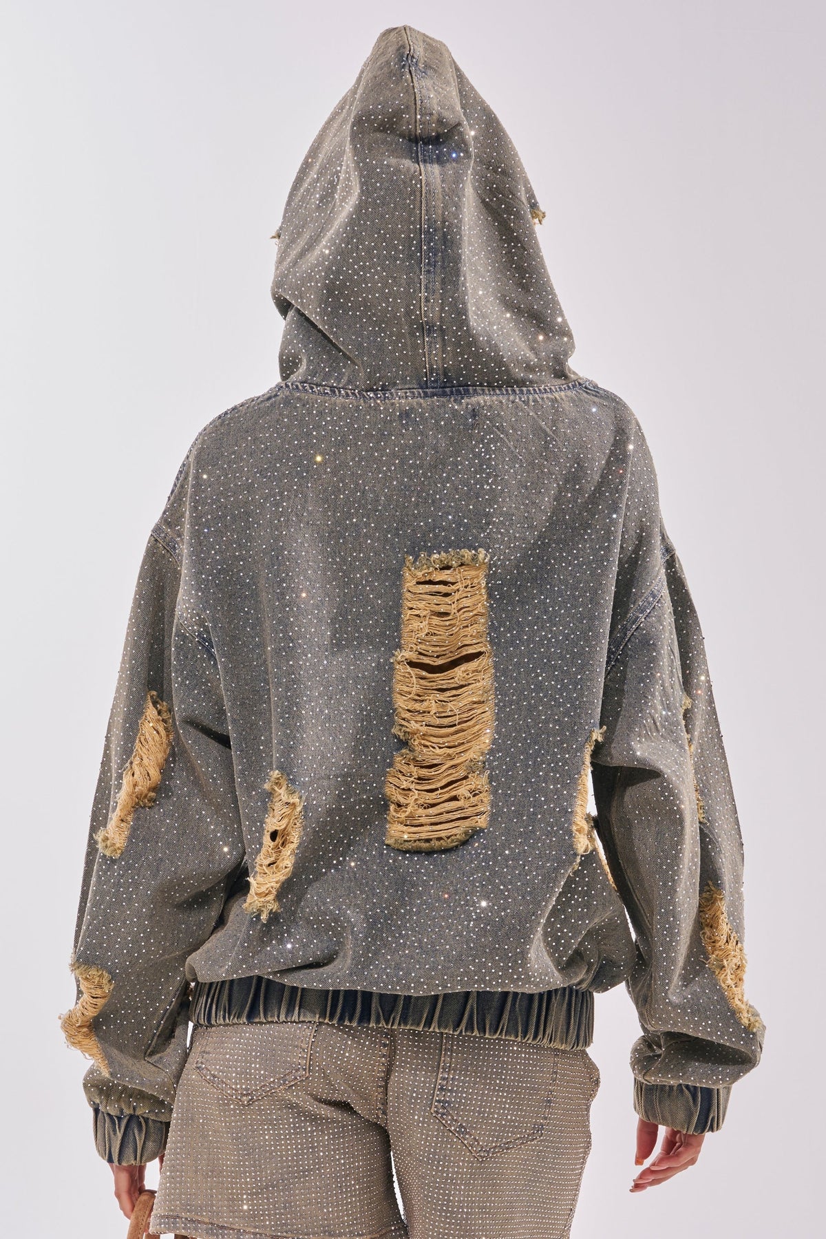 DEMI RHINESTONE DENIM HOODIE