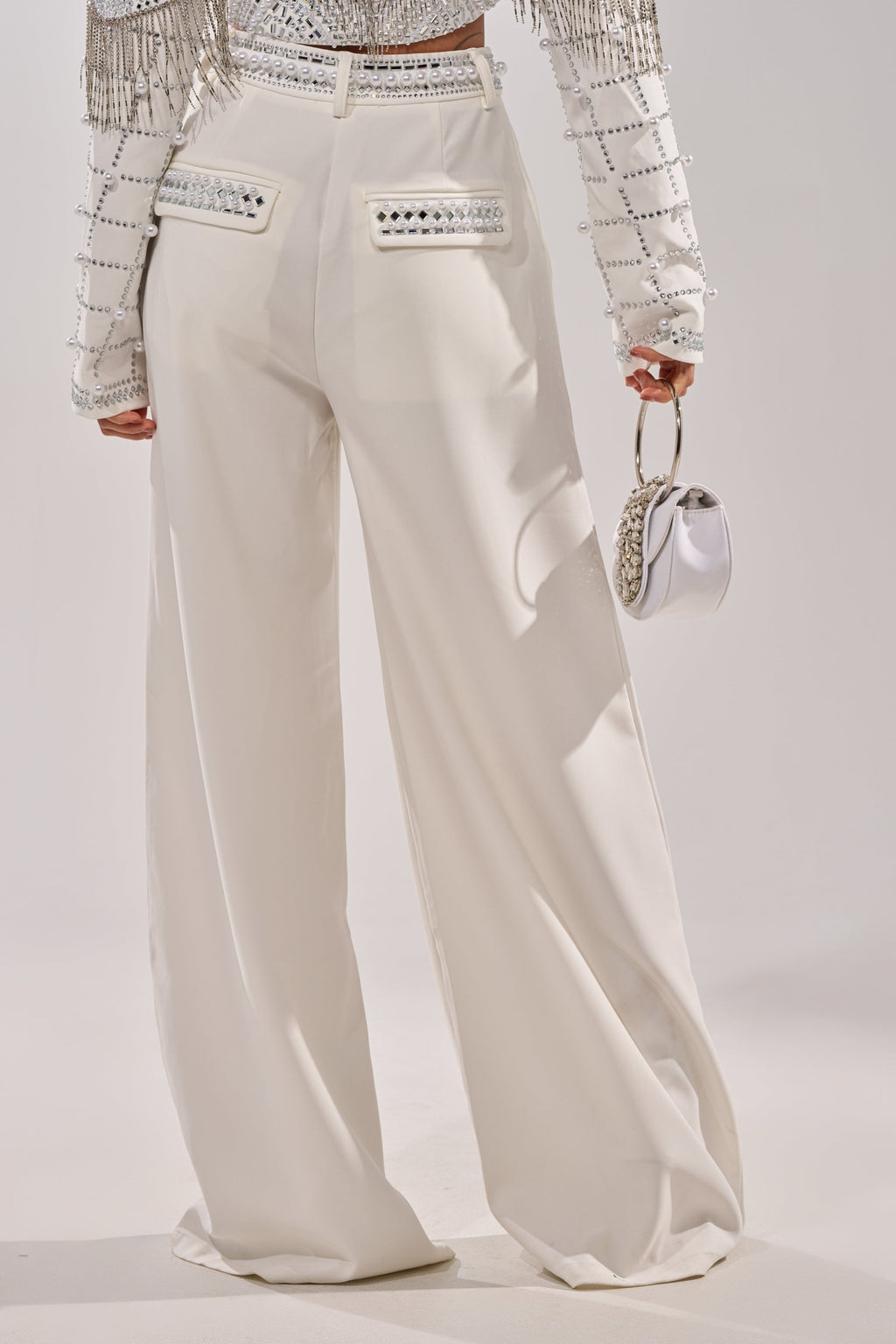 DIRTY MARTINI EMBELLISHED TROUSER IN WHITE