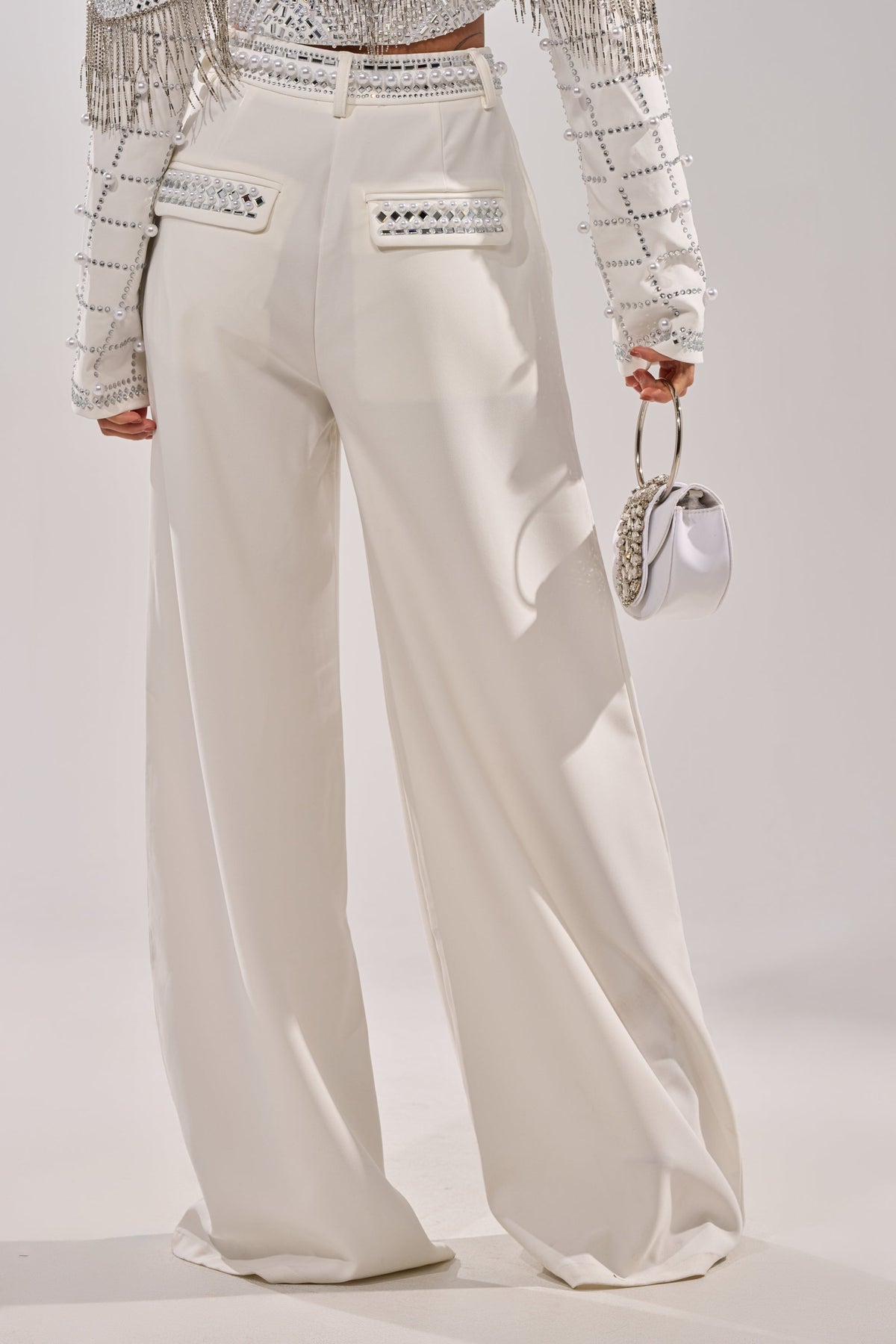 DIRTY MARTINI EMBELLISHED TROUSER IN WHITE