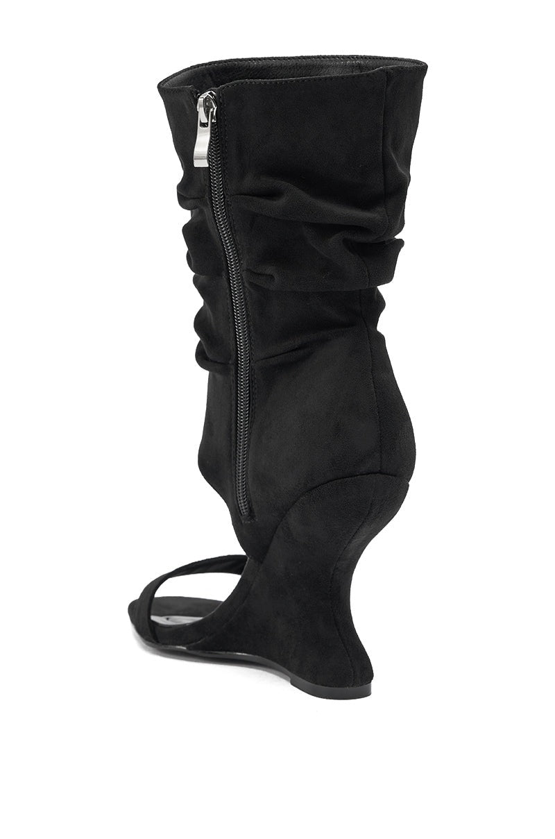 AZALEA WANG KYVELISA BLACK WEDGE OPEN TOE BOOTIE