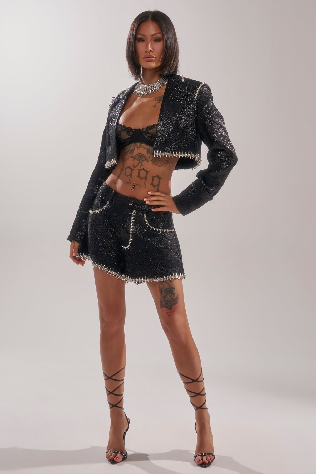 TWILIGHT ZONE EMBELLISHED BROCADE SHORTS