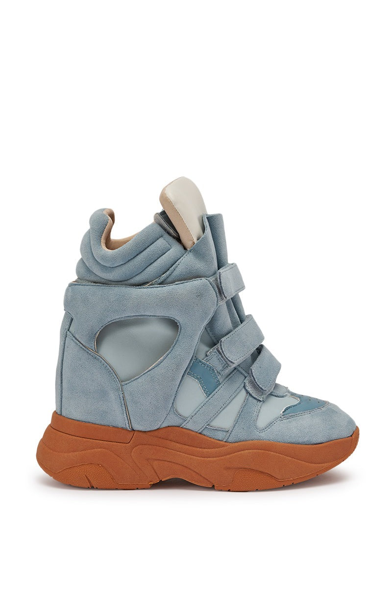 MARANTO BLUE WEDGE FAUX SUEDE SNEAKER