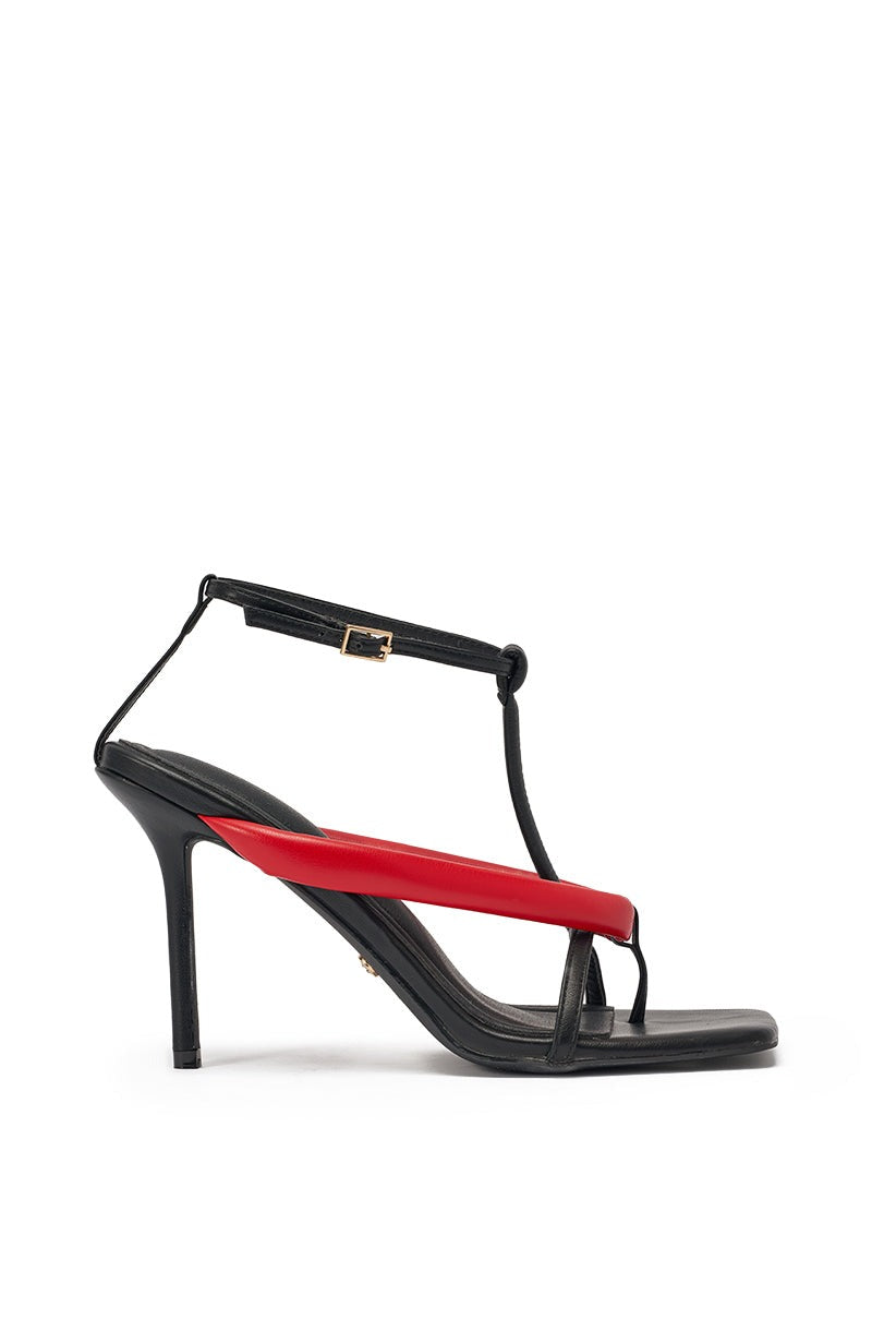 AZALEA WANG KALIA RED MULTI PUFFY STRAP STILLETTO SANDAL