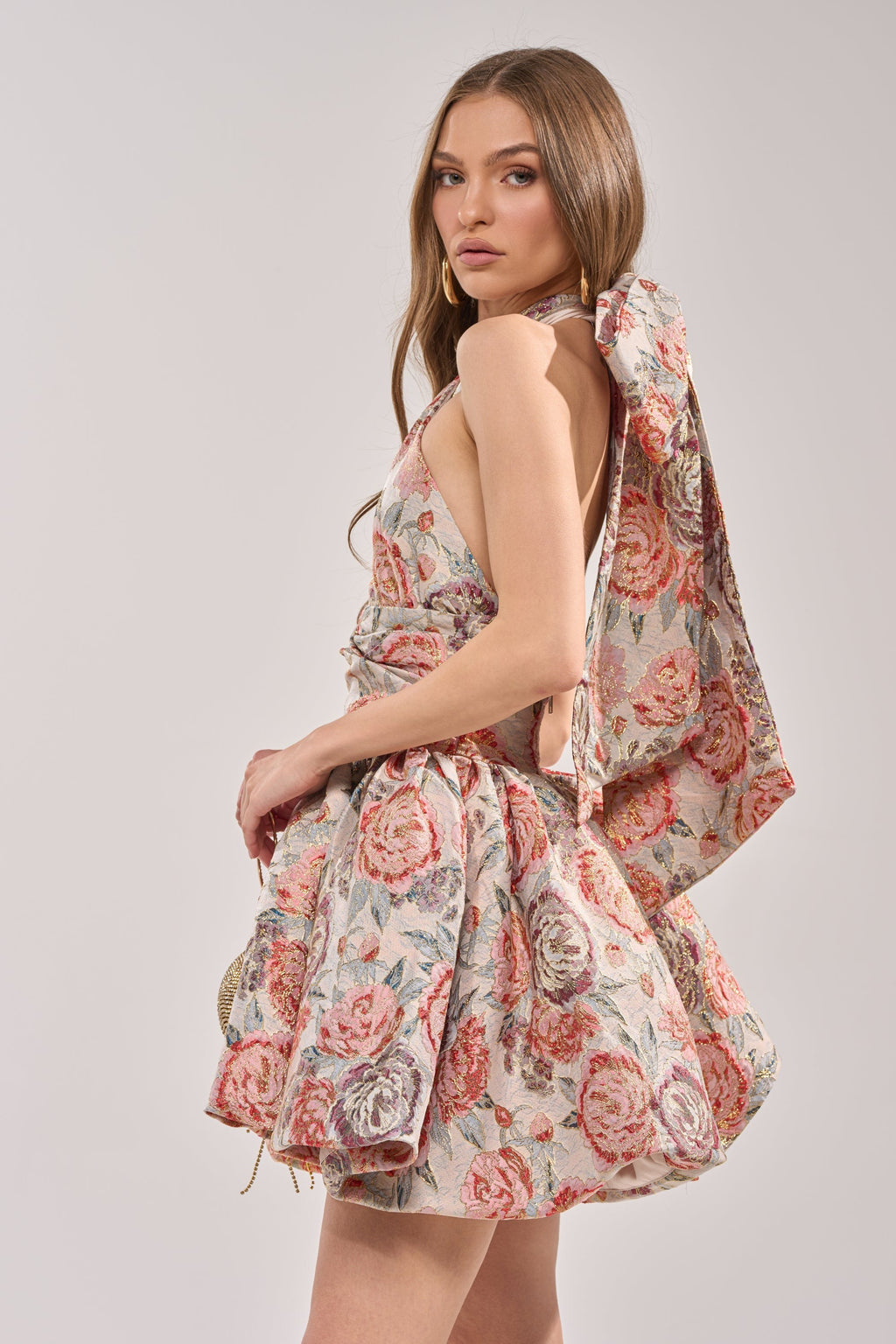 PRINT OF THE SEASON BUBBLE MINI DRESS IN BROCADE