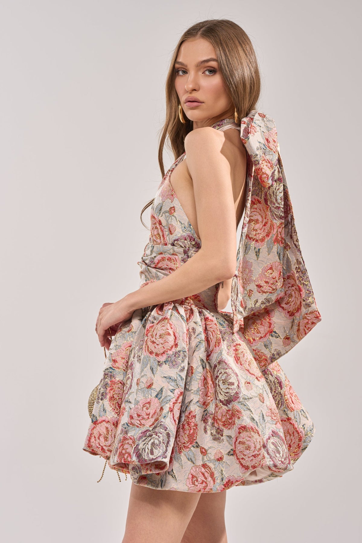 PRINT OF THE SEASON BUBBLE MINI DRESS IN BROCADE