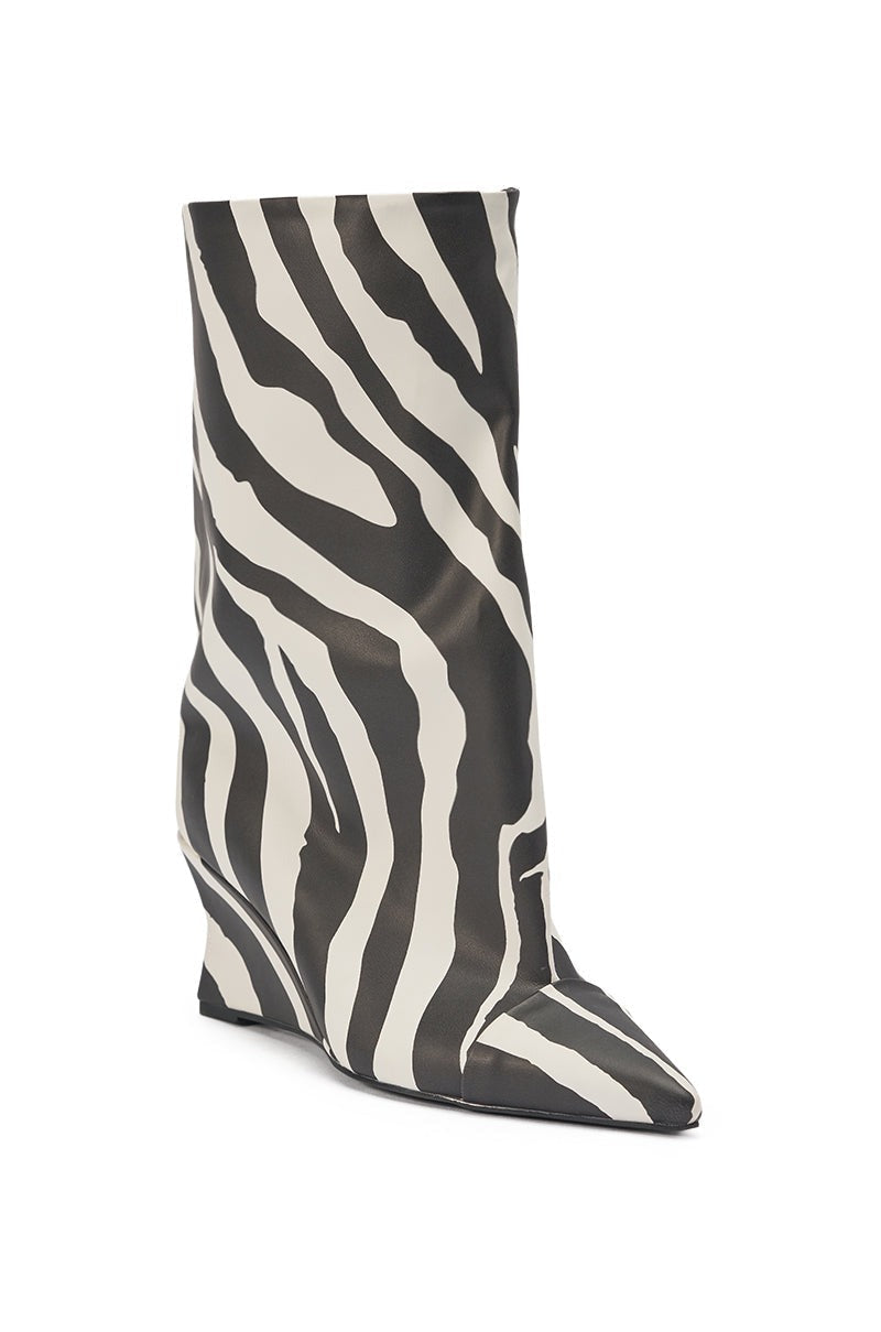 AZALEA WANG VINCI ZEBRA PU PRINT WEDGE BOOTIE