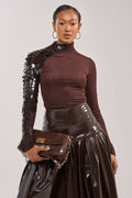 VELMA VINYL SINGLE SLEEVE SCALE TOP IN BROWN