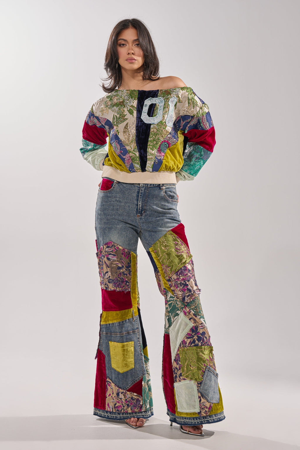 MIXED EMOTION BROCADE PATCHWORK SWEATSHIRT