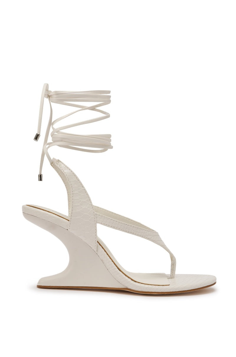AZALEA WANG TAMSIN WHITE CROC NOVELTY WEDGE STRAP SANDAL