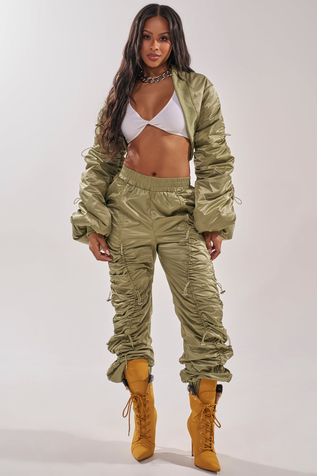 NO TIME FOR GAMES RUCHED JOGGER IN OLIVE