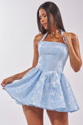 BRINA BROCADE MINI DRESS IN BLUE