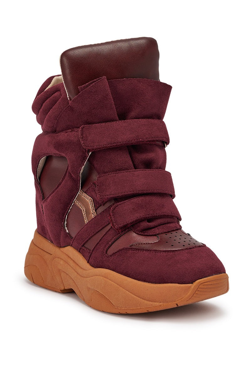 MARANTO BURGUNDY WEDGE FAUX SUEDE SNEAKER