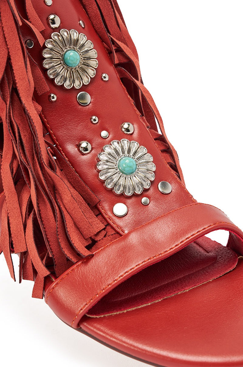 AZALEA WANG DUSTINE RED MULTI GLADIATOR EMBELLISHED SANDAL