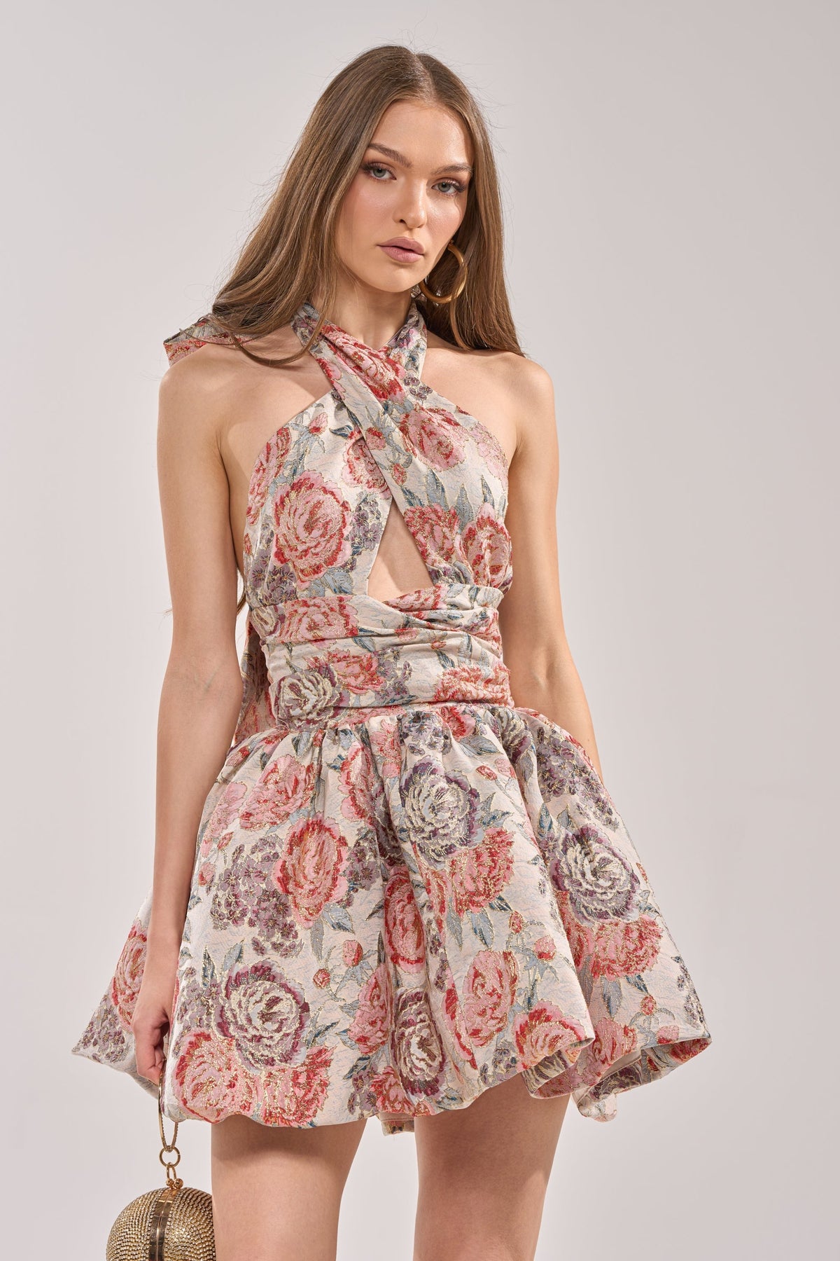 PRINT OF THE SEASON BUBBLE MINI DRESS IN BROCADE
