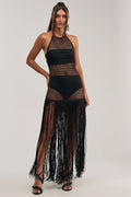 OCEAN BREEZE HIGH NECK FRINGE MAXI DRESS
