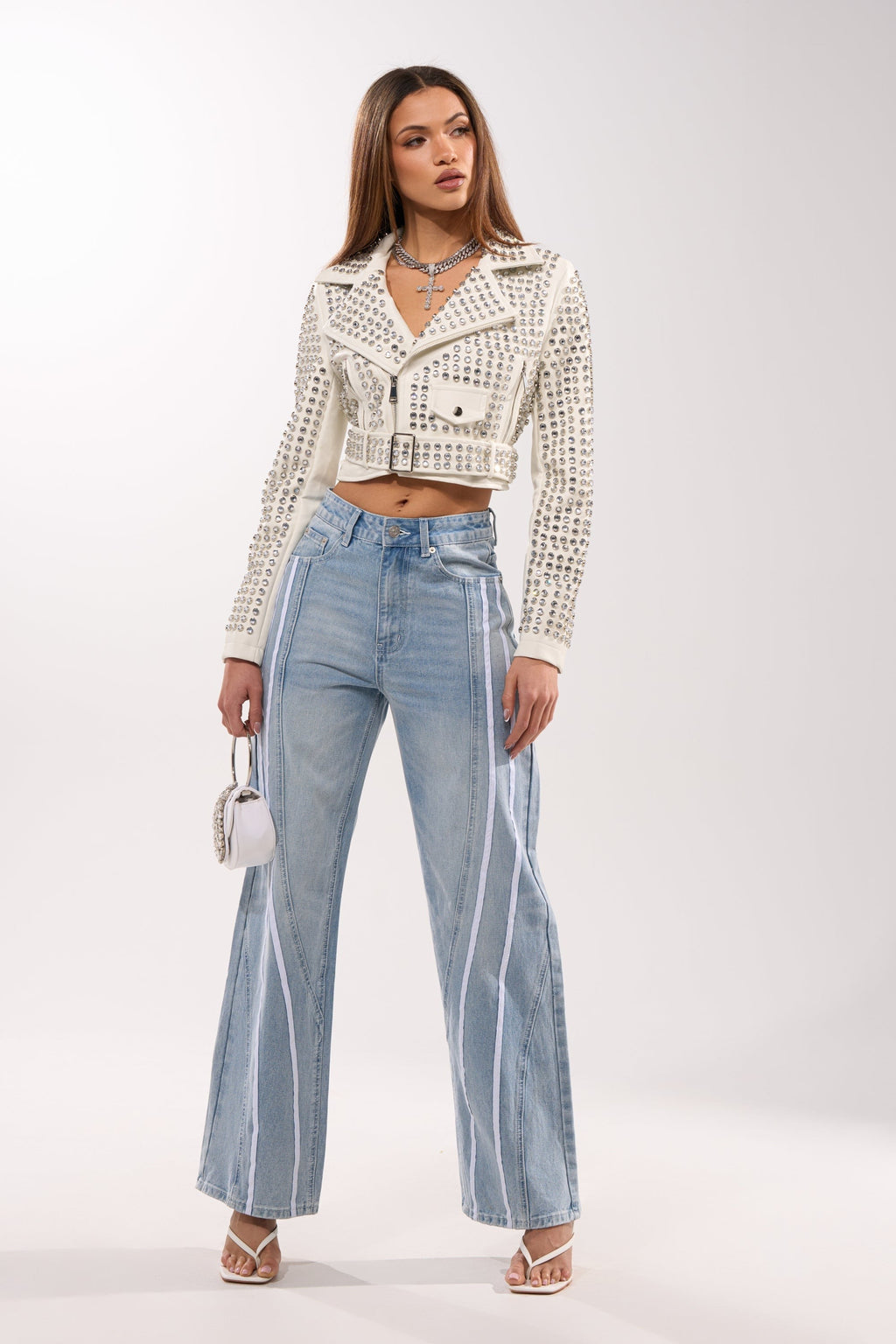 DEMI EMBELLISHED MOTO IN WHITE