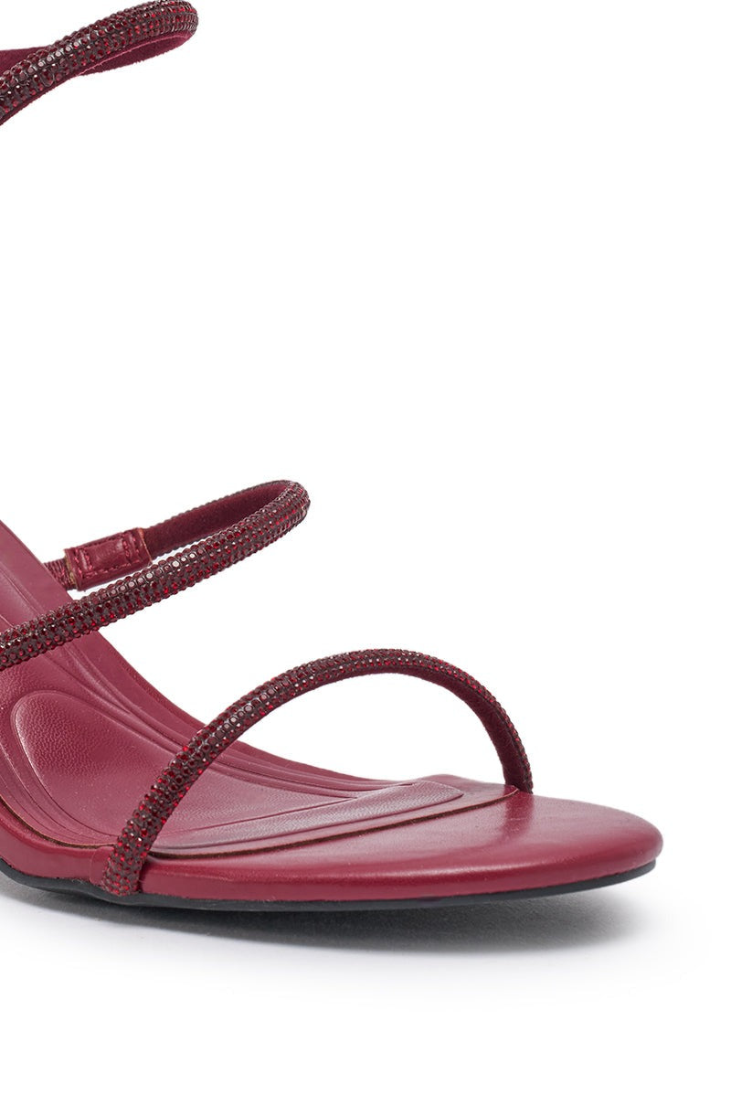 AKIRA SOLEDAD BURGUNDY RHINESTONE COIL SANDAL