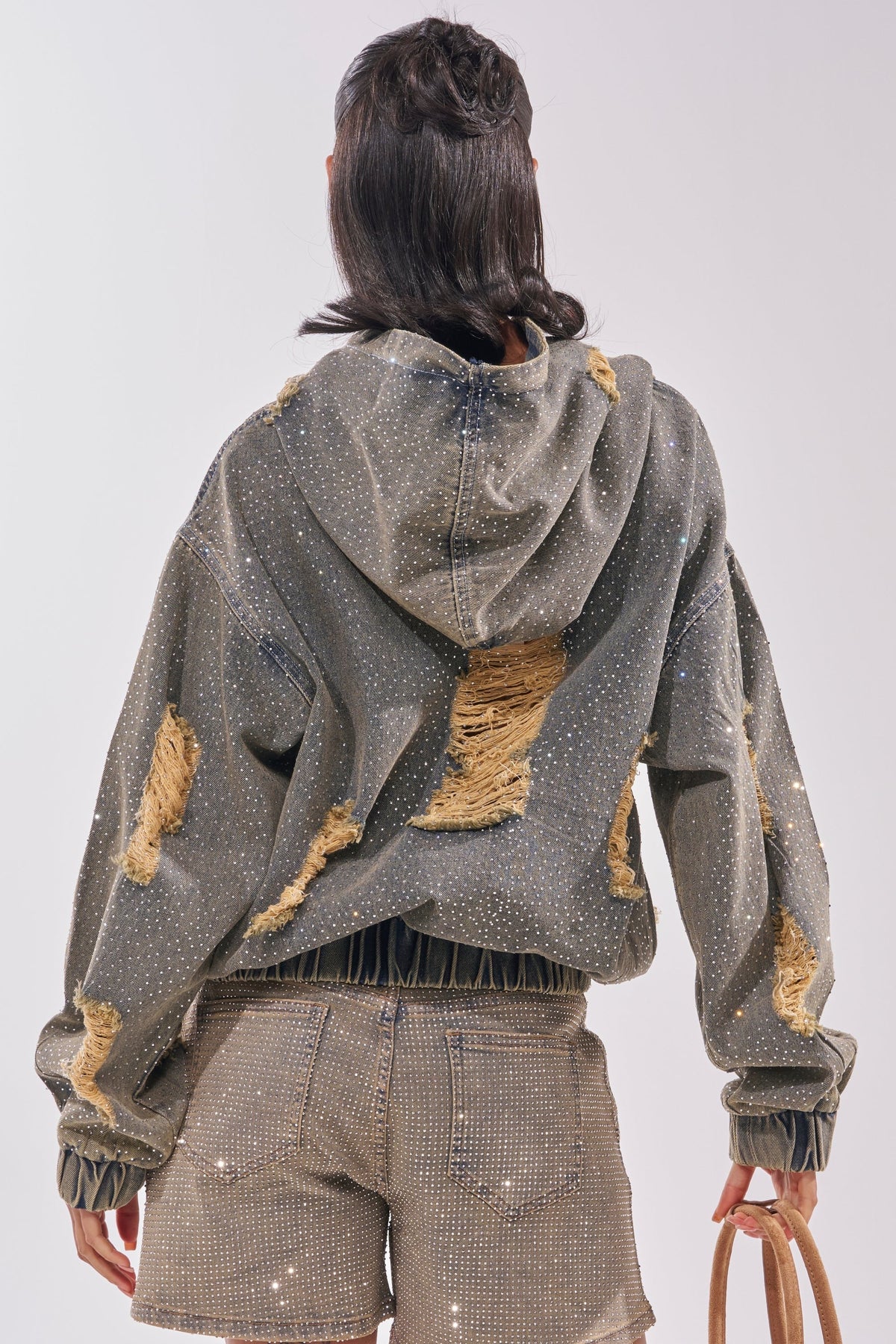 DEMI RHINESTONE DENIM HOODIE