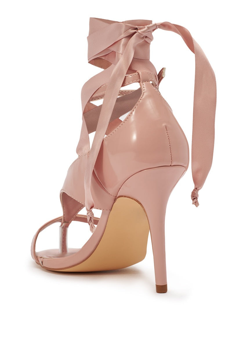 AKIRA GOLD SIEGER PINK PATENT WRAP UP BALLERINA STILETTO SANDAL