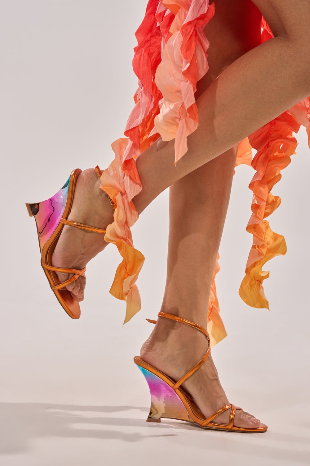 AKIRA GOLD FINGA CHROME WEDGE STRAP SANDAL