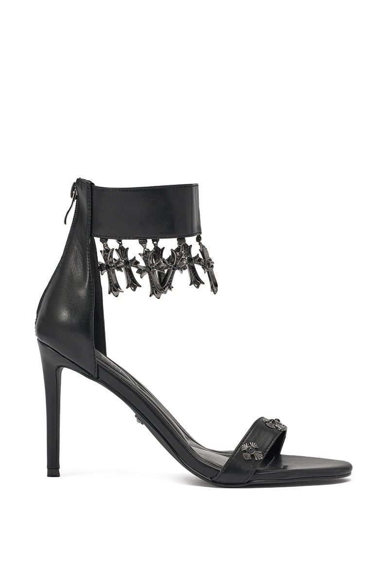 AKIRA GOLD CLERGY BLACK EMBELLISHED SEXY STRAP STILETTO HEEL