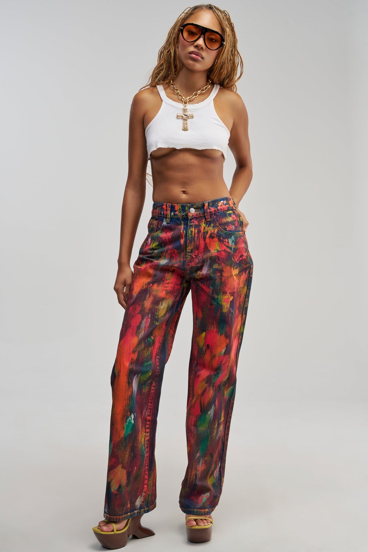 THOUGHTS ALL OVER THE PLACE PAINTED DENIM