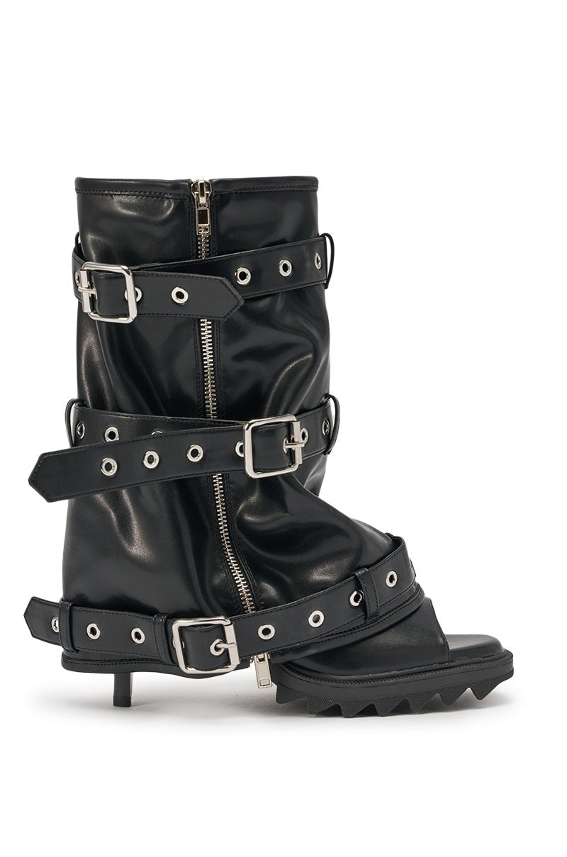AZALEA WANG AMES BLACK PU HARDWARE EMBELLISHED STILETTO BOOTIE