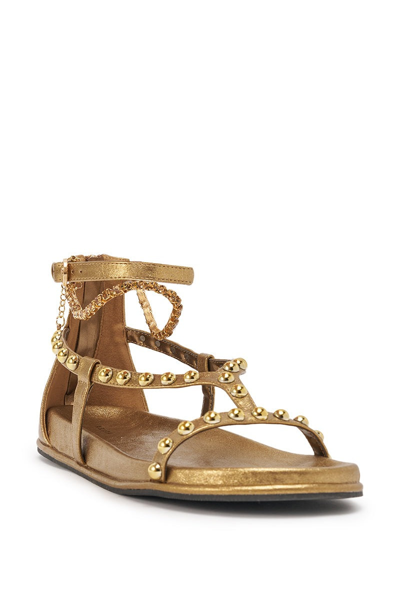 AKIRA GATO BRONZE GOLD METAL EMBELLISHED FLAT SANDAL