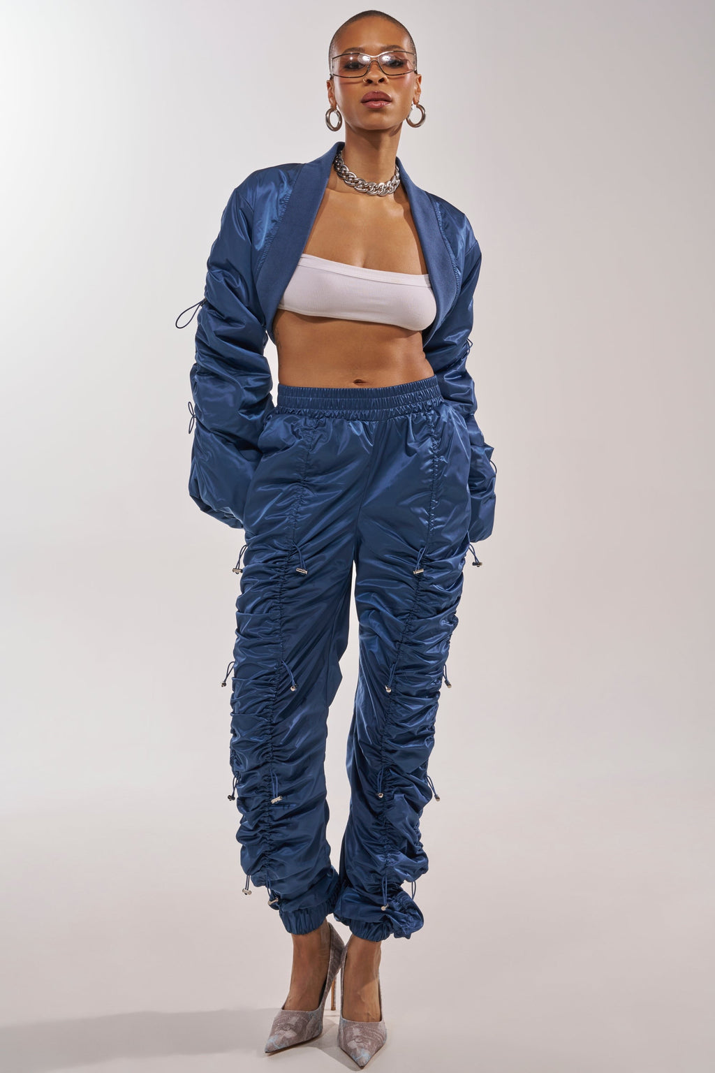 NOT TIME FOR GAMES RUCHED JOGGER IN NAVY