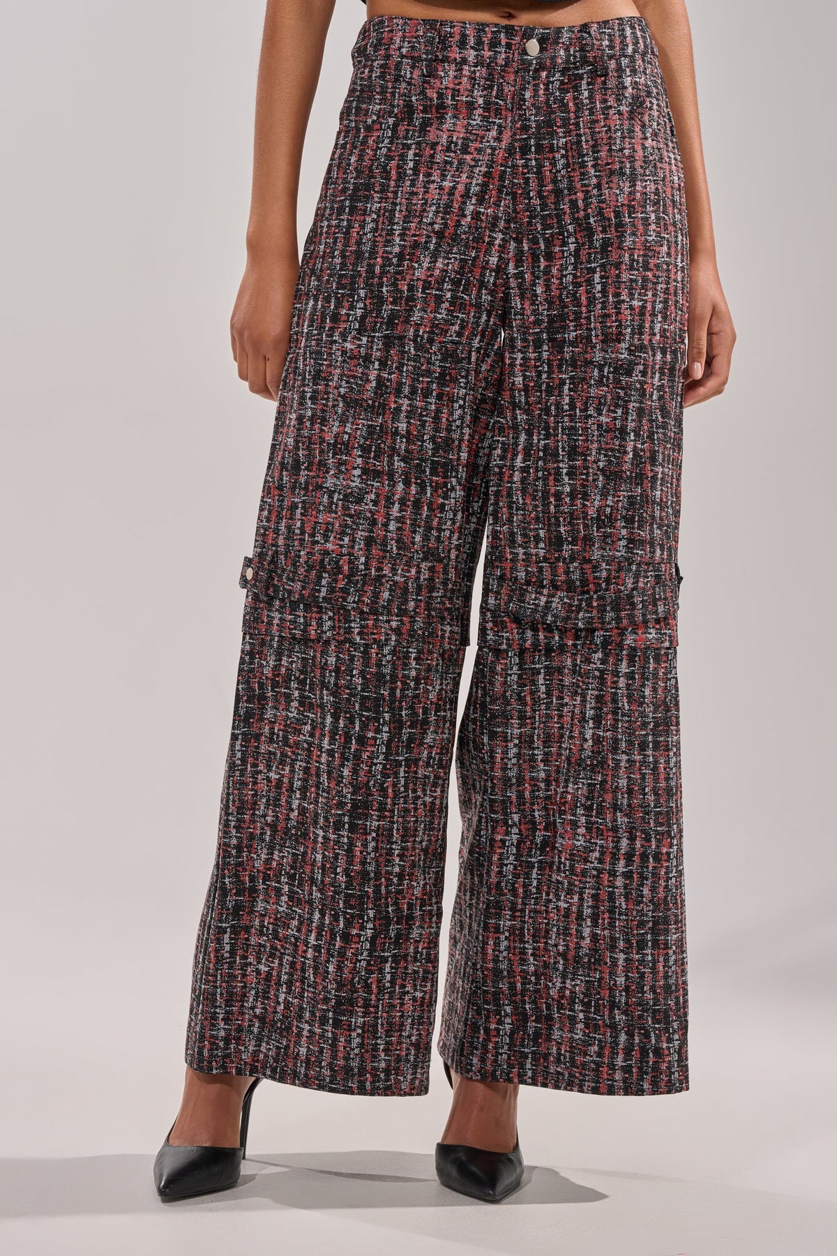 WORK IT FAUX LEATHER PLAID TROUSER