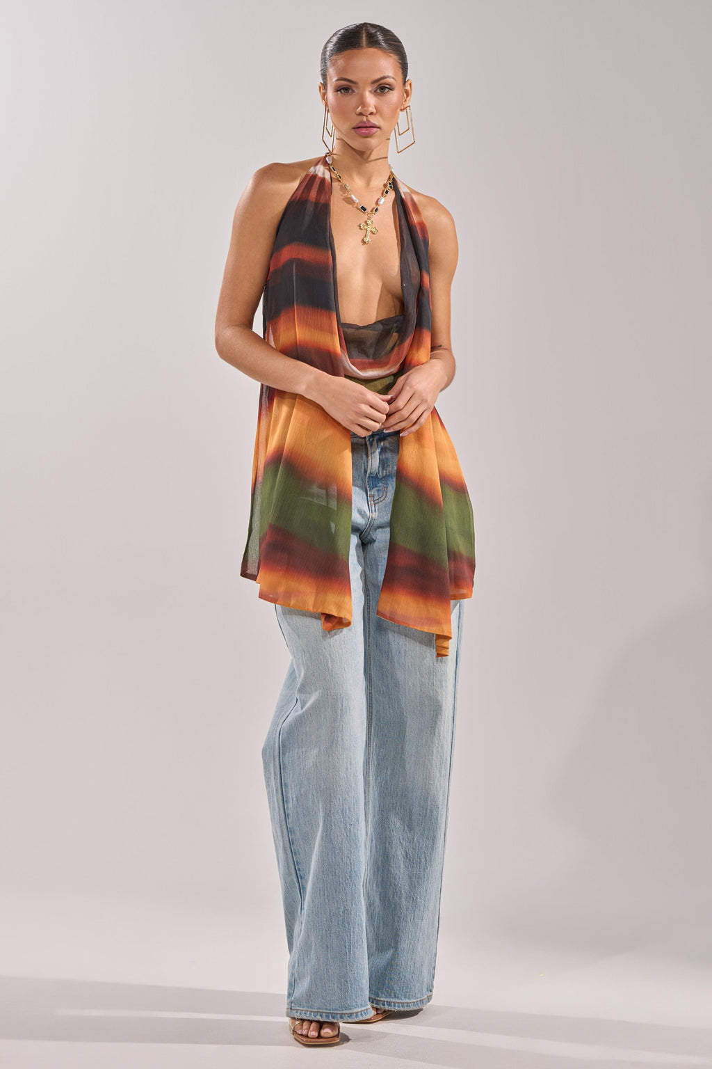 SELENA DEEP COWL HALTER TOP