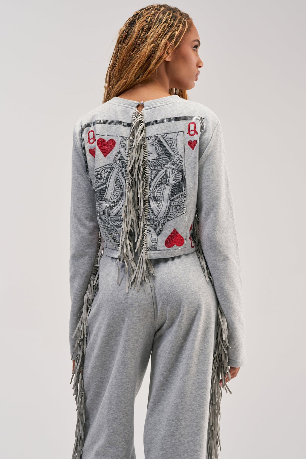 PLAYING CARDS CROP SWEATSHIRT IN HEATHER GREY