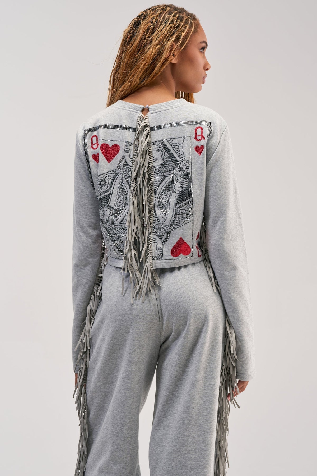 PLAYING CARDS CROP SWEATSHIRT IN HEATHER GREY