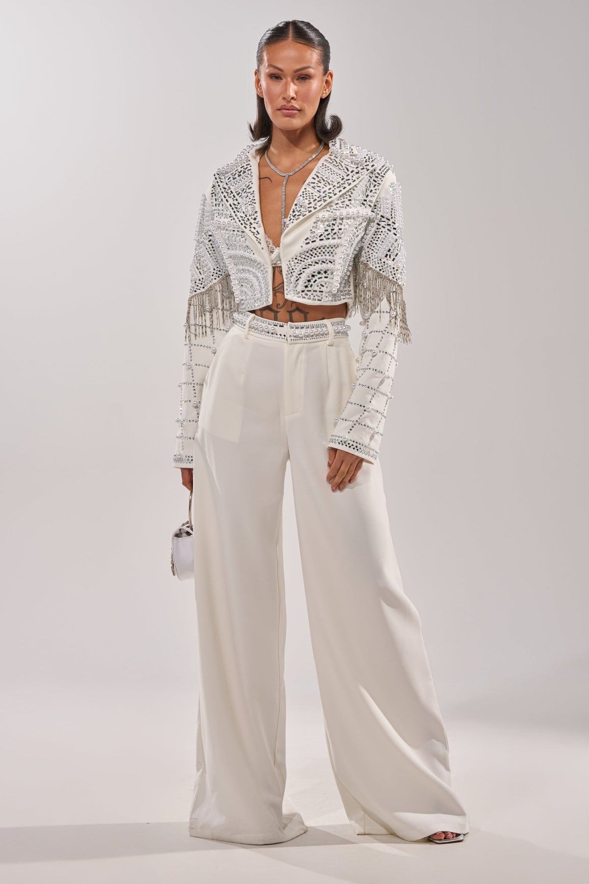 DIRTY MARTINI EMBELLISHED TROUSER IN WHITE