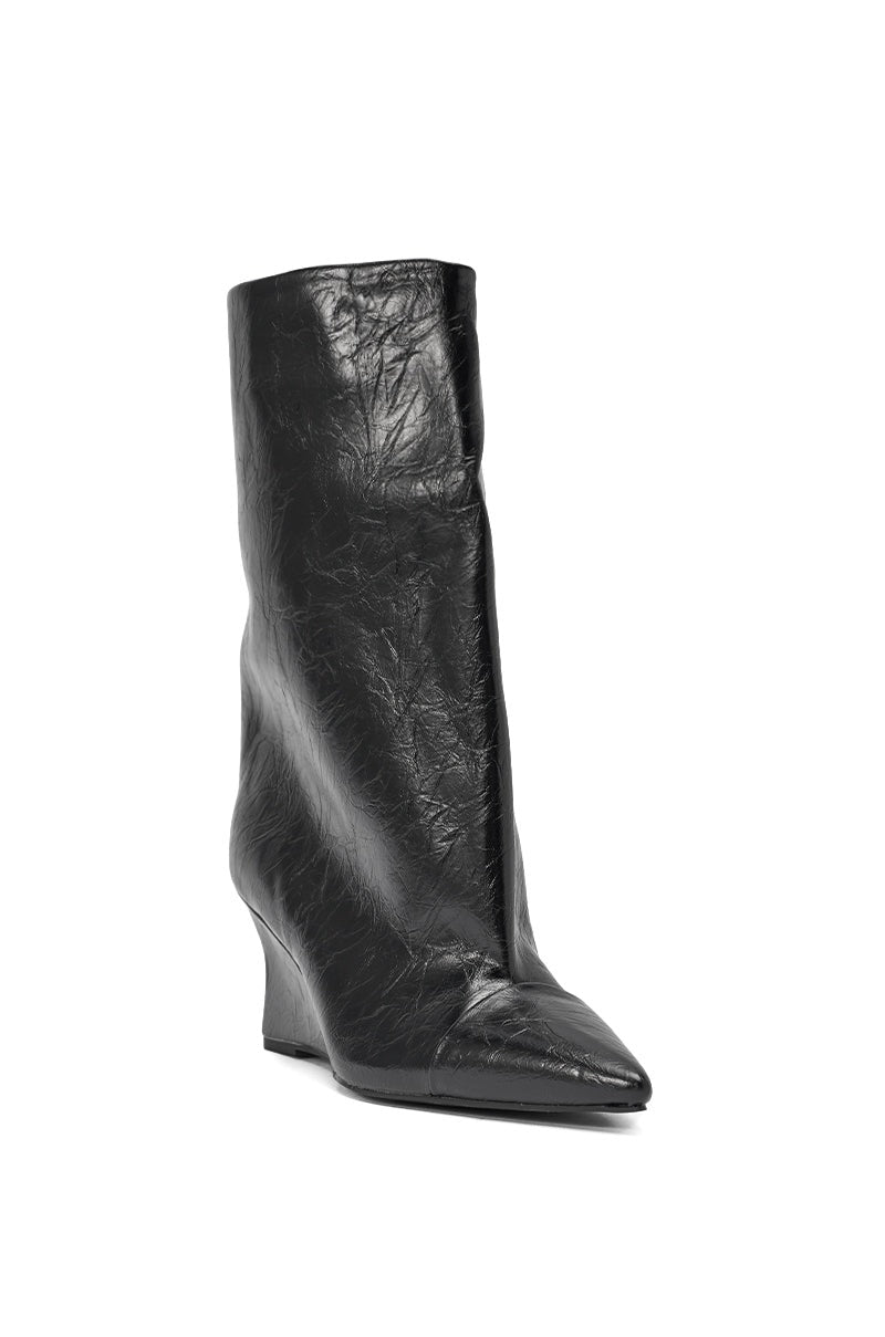 AZALEA WANG VINCI BLACK PU PRINT WEDGE BOOTIE
