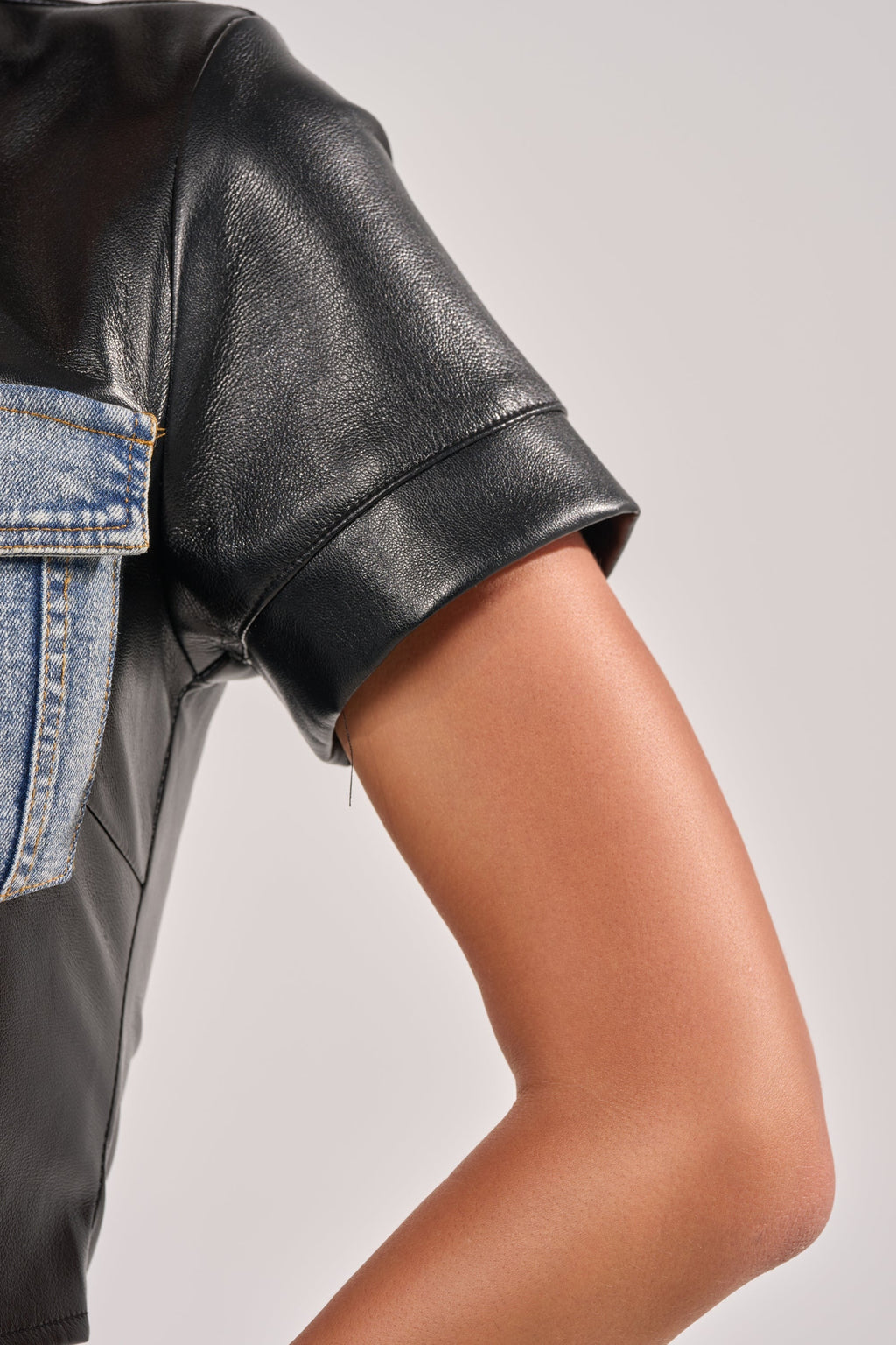 MIXED VIBES FAUX LEATHER SHORT SLEEVE BUTTON DOWN