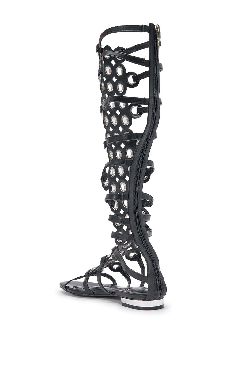 AZALEA WANG LUCE BLACK GROMMET DETAIL FLAT GLADIATOR SANDAL